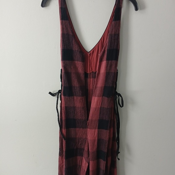 Anthropologie Ett Twa Size 10 Wide Leg Jumpsuit Buffalo Plaid Checkered Bow - Picture 12 of 14